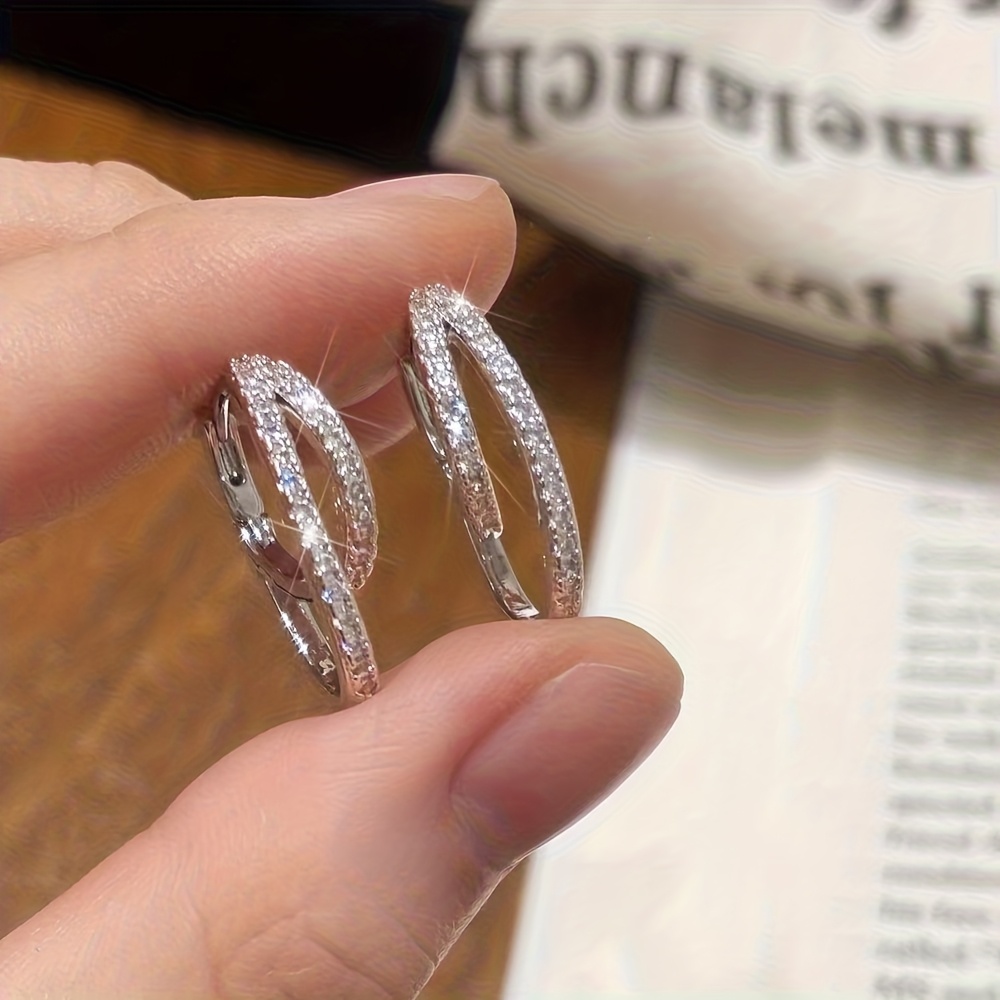 Women's Irregular Double-Layer Ear Hoops with Synthetic Zirconia